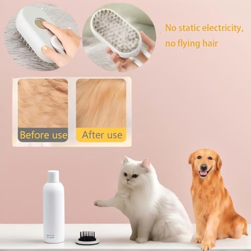 Airdminystion Cat Steam Brush for Shedding - USB Rechargeable Grooming Brush with Release Button, Dual Speed Spray for Lon...