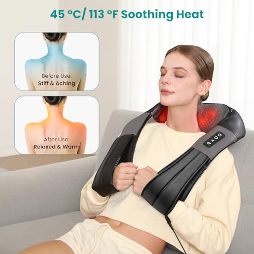 Nekteck Shiatsu Neck Massager with Heat for Pain Relief Deep Tissue, 2026 Upgraded 3D Back Shoulder Kneading Massage Pillo...