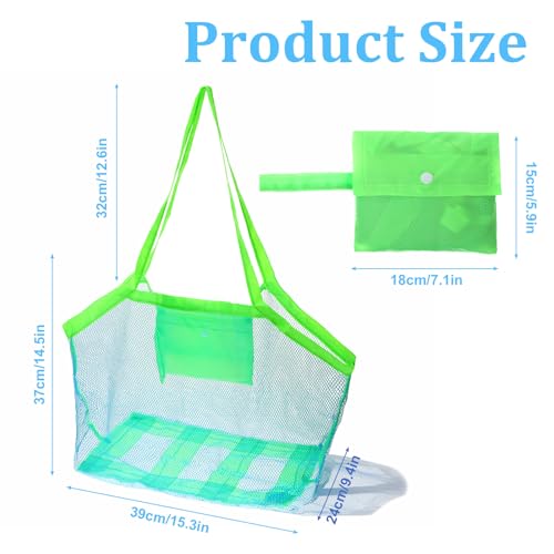 Yuomeaz Mesh Beach Bag, Mesh Beach Toy Bags, Green Foldable Sandproof Tote Bags for Pool, Travel, Summer Party (15×9×14 in)