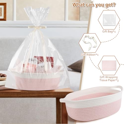 OIAHOMY Gift Basket Empty with Handle, 12"x 8"x 5" Small Woven Basket with Gift Bag, Ribbon and Wrap Tissue Paper, Dog Toy...