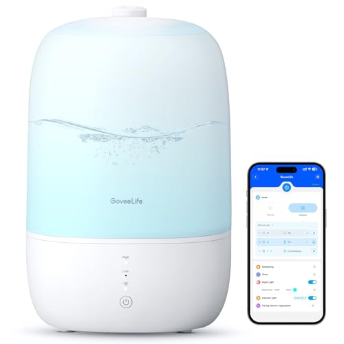 GoveeLife Smart Humidifiers for Bedroom, 3L Top Fill Cool Mist Humidifiers with Essential Oil Diffuser, Humidity Control, ...