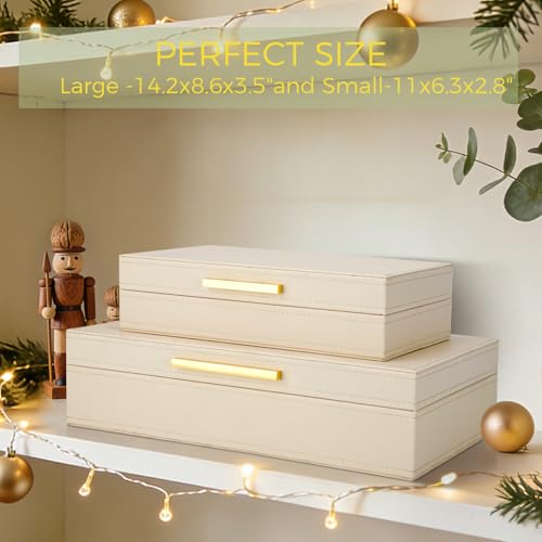 Kesiya Decorative Storage Boxes with Lids, Set of 2 PU Leather Memory Box for Keepsakes, Beautiful Large Decorative Box fo...