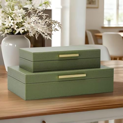 Kesiya Decorative Storage Boxes with Lids, Set of 2 PU Leather Memory Box for Keepsakes, Beautiful Large Decorative Box fo...