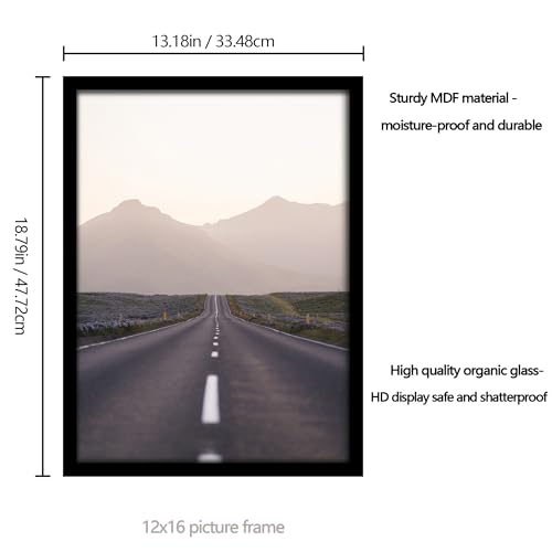 Fisnish 12x16 Picture Frame 5 Pack, Classic Black Poster Frame for Horizontal or Vertical Wall Mounting
