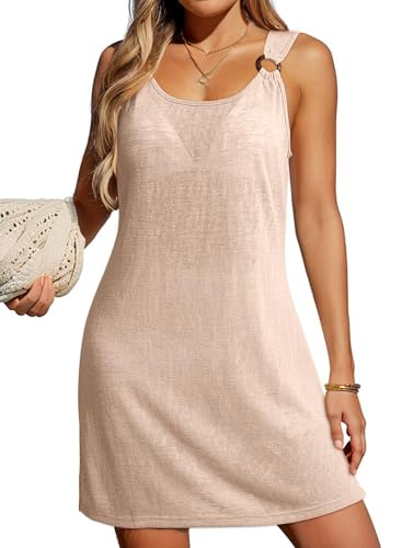 Dokotoo Swimsuit Coverup for Women Scoop Neck Sleeveless Sheer Beach Dresses Side Slit Vacation Bathing Suit Cover Up