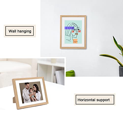 puthiac 8x10 Solid Oak Wood Picture Frame, Fits 6x8 with Mat or 8x10 Without Mat, Wall or Tabletop Display with Stand, Ver...