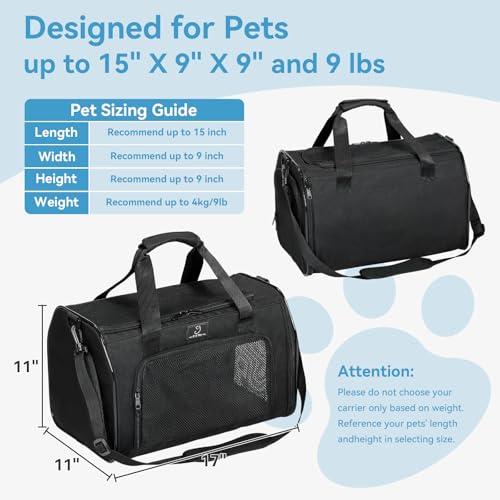 Airline Approved Pet Carrier for Small Dogs & Cats Up to 15lbs, Soft-Sided, Foldable, Ventilated, TSA Travel Bag with Flee...