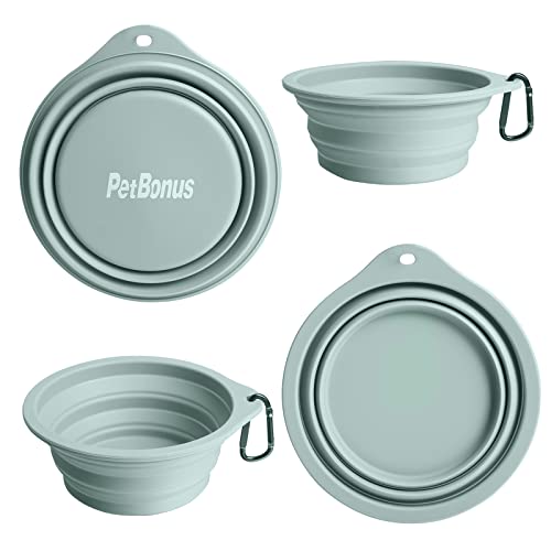 PetBonus 2-Pack Silicone Collapsible Dog Bowls, BPA Free Dishwasher Safe, Portable Foldable Expandable Travel Bowl, Food W...