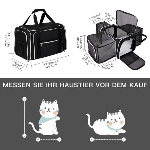 BAGLHER Cat Carrier Bag,Airline Approved Pet Carrier Soft Side Pet Travel 5 Sides Open Doors 3 Sides Expandable Foldable D...