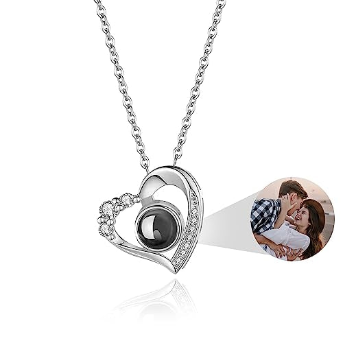 Easycosy Personalized Picture Necklace, Mothers Day Gifts for Mom Wife, Projection Necklace with Photo Inside - Custom Hea...