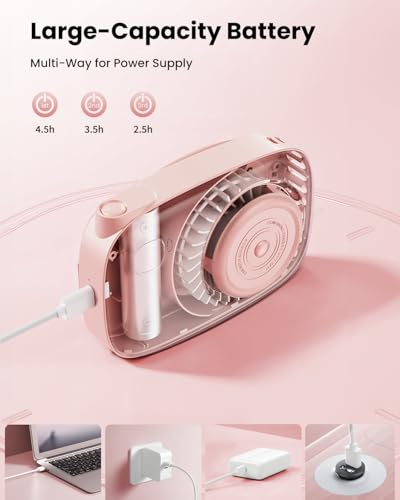 Gaiatop Mini Neck Fan, Rechargeable Handheld Desk Use, LED Power Display 3 Speed 360°Rotate Mirror for Lash Makeup, Cute C...