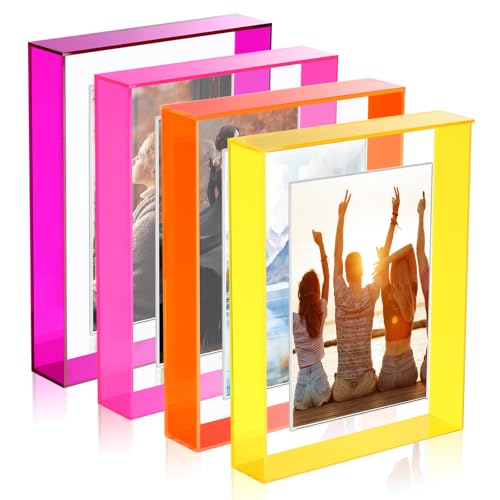 Kathfly 4 Pcs 5x7 Floating Picture Frame Acrylic Frames for Wall Mounted or Tabletop Standing Decorative Magnetic Photo Fr...