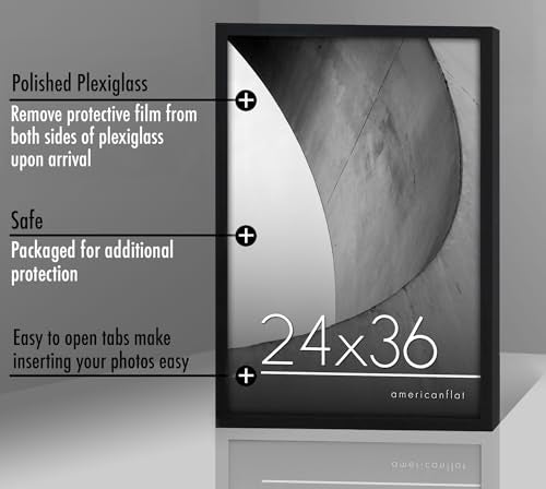 Americanflat 24x36 Poster Frame with Polished Plexiglass - Streamline Collection - Thin Border Picture Frame for Wall Disp...