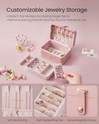 SONGMICS Jewelry Organizer Box, Travel Jewelry Case, 2-Layer Travel Case for Earrings, Necklaces, Bracelets - Portable Jew...