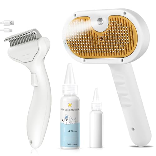 3-in-1 Pet Steam Brush Set for Dogs & Cats, Grooming Comb with Spray, Defur Tool, Water-Assisted Hair Removal, Spritz Brus...