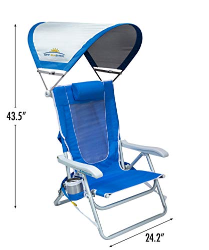 GCI Outdoor Sunshade Backpack Beach Chair | Reclining Folding Canopy Chair with Durable Armrests, Drink Holder & Carry Str...
