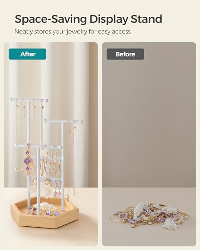 SONGMICS Jewelry Holder, Jewelry Organizer, 3 Tiers and 1 Tray, Jewelry Display Stand with Metal Frame, Necklace Earring B...