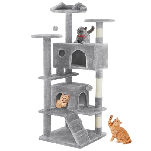 Sweetcrispy 54 Inch Cat Tree Tower, Multi-Level Tower with Cat Scratching Post, Indoor Cat Condo with Climbing Ladder, Plu...