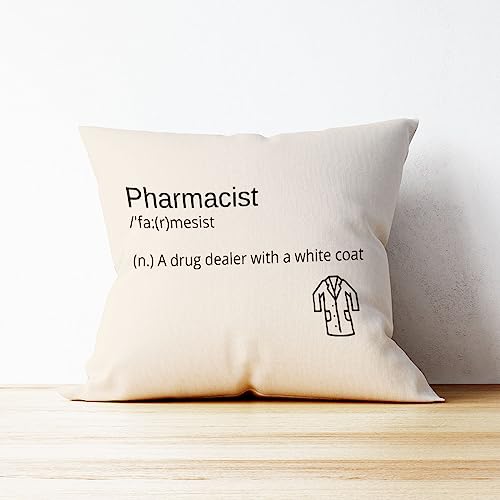 Mancheng-zi Decorative Linen Cushion Cover, 18 x 18 Inch, White, Modern Letter Print Pharmacist Theme, Perfect for Living ...