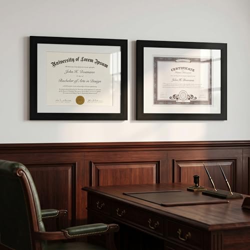Americanflat 11x14 Diploma Frame with Shatter-Resistant Glass - Set of 2 - Use as 8.5x11 Frame with Mat or Display 11x14 D...
