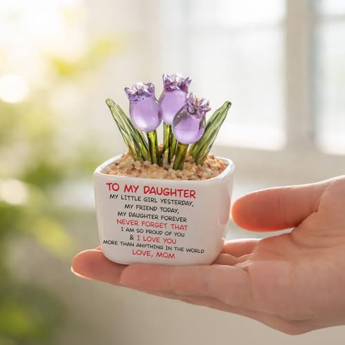 Wrappiness Glass Everlasting Tulips Pot for Women - Personalized Gifts - Glass Flowers Decor, Birthday Gift for Daughter f...