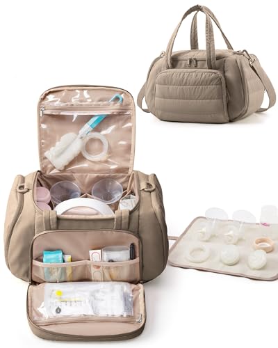 Marscamd Quilted Breast Pump Bag Compatible with Spectra S1 and S2, Pumping Bag with Cooler Compartment and a Drying Mat, ...