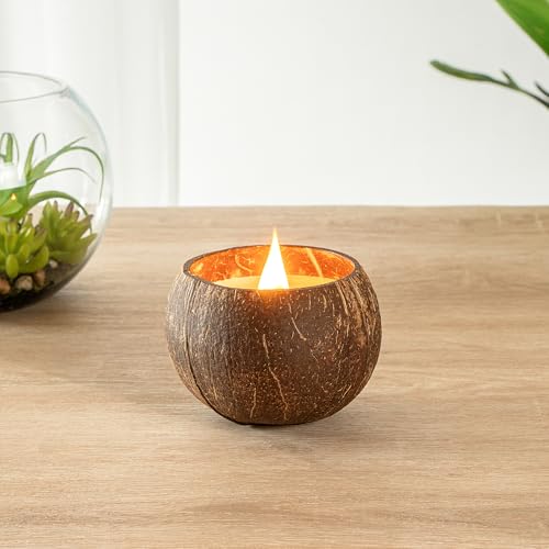 Restaurantware Coconut Shell Candle - 1 Soy Wax Candle 3.94 x 3.94 x 2.76 Inches - Handmade Decorative Candle Bowl with Wo...