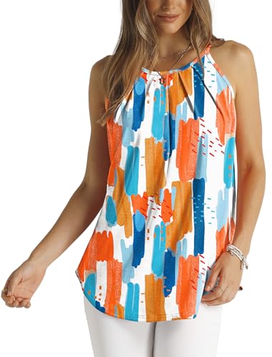 WlHOLL Womens Pleated Tank Tops Spaghetti Strap Camisole Halter Tops Curved Hem Fashion 2026