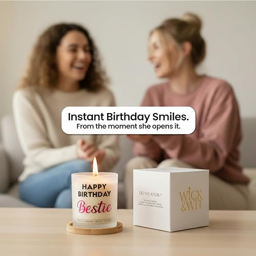 Wick and Wit Bestie Birthday Gifts for Women - Happy Birthday Bestie Gifts for Women Friend Friendship Soy Candle Gift Set...
