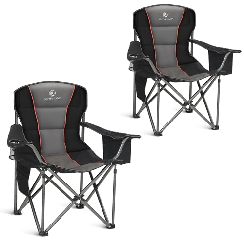 ALPHA CAMP Heavy Duty Camping Chair 500LBS Capacity, Oversized Folding Chair for Heavy People, Padded Portable Outdoor Cha...