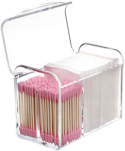 Sooyee Qtip Holder Dispenser for Cotton Ball Swab, Cotton Round Pads, Floss,3 Compartment Plastic Apothecary Jars,Bathroom...