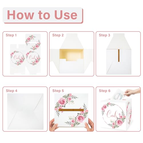 LIKAJON 1 Pack Rose Floral Card Box Holder for Party, 8.7"Card Box for Valentines Day, Wedding, Gift Card Box for Birthda...