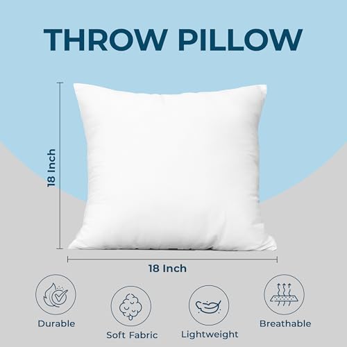 Utopia Bedding Throw Pillows (Set of 4, White) – 18 x 18 Inches Down Alternative Pillows for Bed, Sofa, and Couch - Fluffy...
