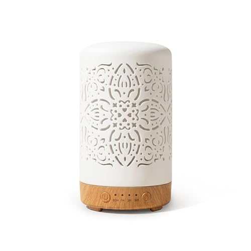 Earnest Living Essential Oil Diffuser White Ceramic Diffuser 100 ml Timers Night Lights and Auto Off Function Home Office ...