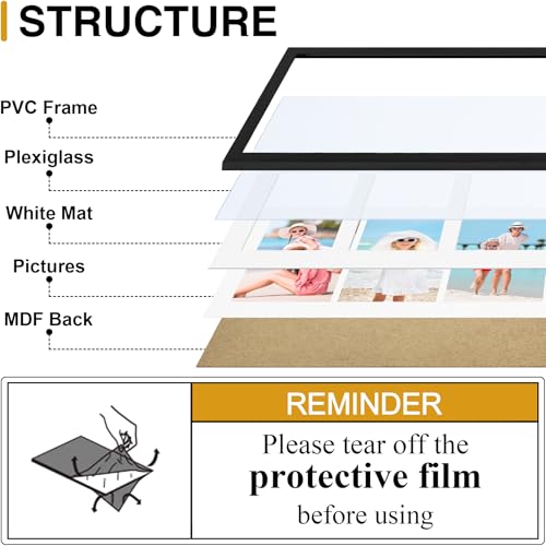 decorUhome 8x14 Picture Frames Collage Wall Decor, Display 3Pcs 4x6 Photos with Mat or 1Pcs 8x14 Unmatted, 3 4x6 Collage P...