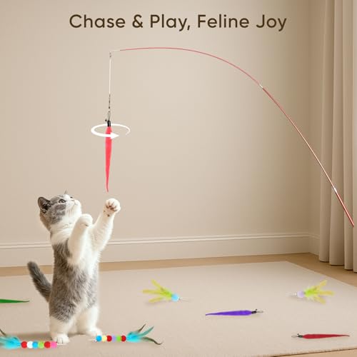YULOYI Cat Toys for Indoor Cats, 13 Packs Interactive Cat Wand Toy Set with Feather Toys & Teasers, Fun Cat Toys for Exerc...
