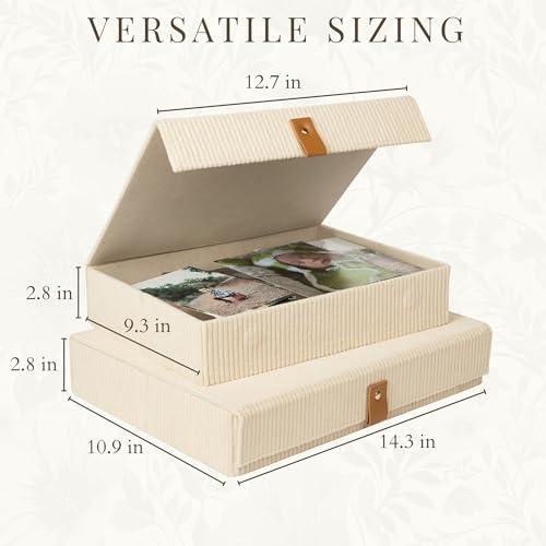 cherish & dwell Pretty Corduroy Decorative Storage Boxes with Lids (Set of 2) – Keepsake Boxes for Photos, Memory Boxes fo...