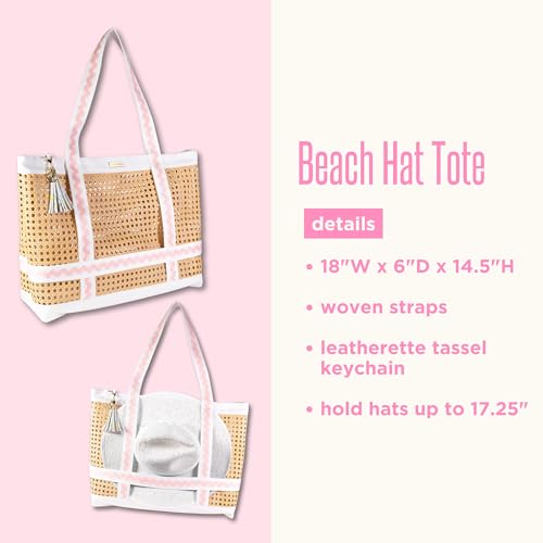 Lilly Pulitzer Large Travel Tote Bag with Hat Holder Strap, Caning Beach Bag with Tassel Keychain