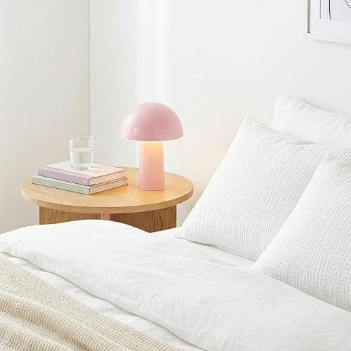 Brightech Celia Mood Lamp – 10" Touch-Controlled Mushroom Table Lamp, Cordless & Dimmable LED, Portable & Rechargeable Bed...