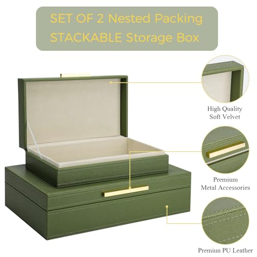 Kesiya Decorative Storage Boxes with Lids, Set of 2 PU Leather Memory Box for Keepsakes, Beautiful Large Decorative Box fo...