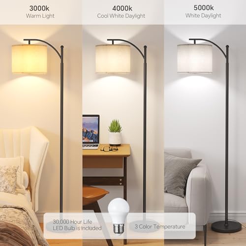SUNMORY Arc Floor Lamp,Modern Floor Lamp with 9W 3 Color Temperatures Bulb,Metal Standing Lamps with Adjustable Hanging La...