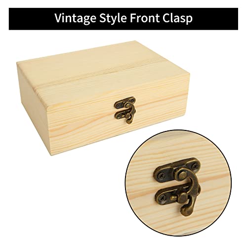Acrux7 4 Pack Unfinished Wood Boxes, 7.2 Inch Unpainted Wooden Box with Hinged Lid, Small Plain Pine Wood Storage Boxes fo...
