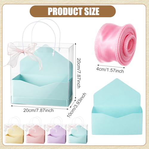 Resurhang 8 Set Flower Gift Boxes for Arrangement Mother's Day Flower Bags with Envelope Gift Boxes Clear plastic Bags wit...