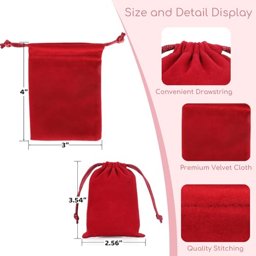 Tapleap Velvet Drawstring Jewelry Bag, 50Pcs Wine Red Coin Pouch, 3x4 Dice Bag, for Wrapping Party Favors or Gifts for Fri...