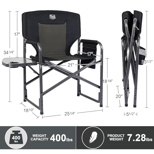 TIMBER RIDGE Aluminum Oversized Camping Chair, Lightweight Portable Directors Chair with Side Table Detachable Side Pocket...
