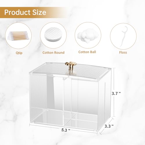 Oasiteege Q Tip Holder for Bathroom with 3 Compartments, Cute Clear Plastic Bathroom Container Jars Canister Dispenser wit...