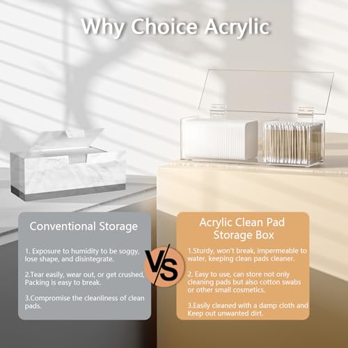 JHJFRAWY Clear Acrylic Qtip Holder for Clean Skin Club Clean² Pads Clean with Flip-Top Lid 2-Grid Canister Cotton Pad and ...
