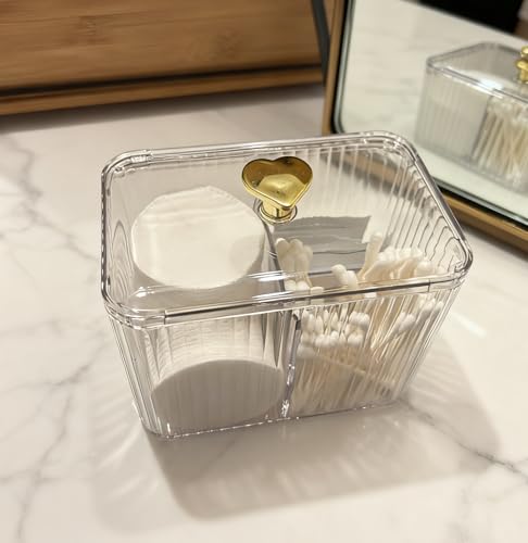 DUDUYA Qtips Holder Bathroom Container, 3-Section Bathroom Organizer Dispenser ,3 Grids Cotton Ball/Swab/Pad Holder ,Jar O...