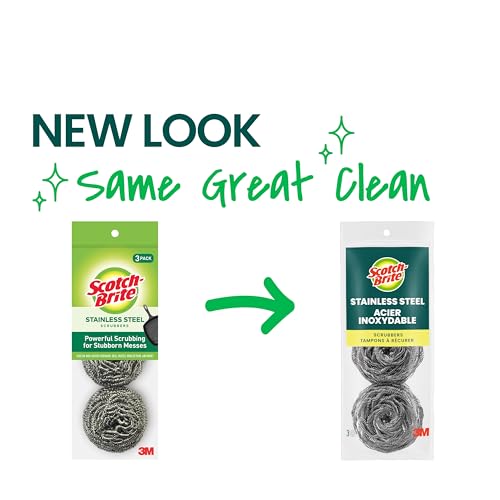 Scotch-Brite Stainless Steel Scrubbers, Scouring Pads for Cleaning Tough Baked-On Messes, Metal Scrubbers for Cleaning Dis...