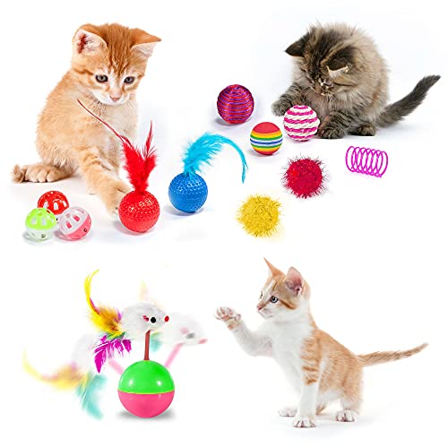 AILUKI 35 PCS Cat Toys Kitten Toys Assortments,Variety Catnip Toy Set Including 2 Way Tunnel,Cat Feather Teaser,Catnip Fis...